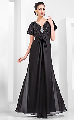 Sheath/Column V-neck Floor-length Sequined And Chiffon Evening Dress