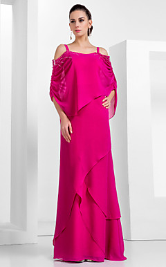 Sheath/Column Spaghetti Straps Floor-length Chiffon Evening Dress