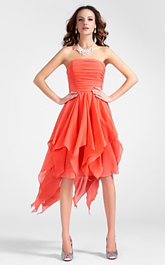 a-line stropløs asymmetrisk chiffon cocktail kjole