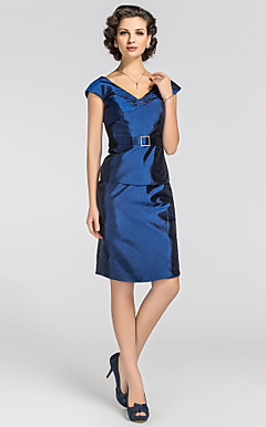Sheath/Column V-neck Knee-length Taffeta Mother of The Bride Dress