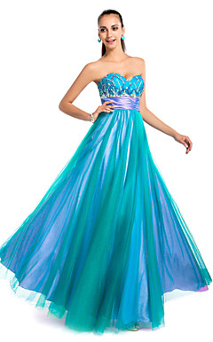 Palabra de longitud vestido de noche sin tirantes de Tulle A-line/Princess