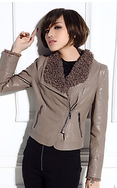 Long Sleeve Faux Fur Turndown Collar PU Casual/Party Jacket(More Colors)