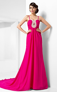 A-Line Sweetheart cappella treno abito da sera in chiffon