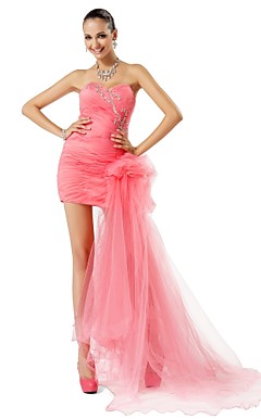 bainha / coluna querida curto / mini-vestido de noite de tule