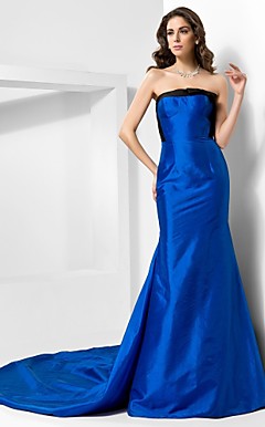 senza spalline cappella treno Satin abito da sera tromba / sirena