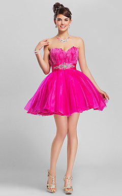 Ball Gown Sweetheart Kort / Mini Matte Satin Cocktail Jurken
