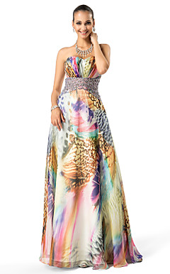 A-ligne | Princesse sweetheart-parole longueur robe de soirée en mousseline de soie imprimée