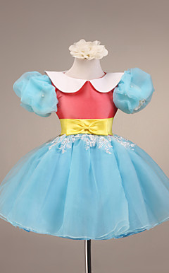 Lovely Short Puff Sleeve Tulle/Satin Wedding/Evening Flower Girl Dress