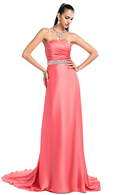 Mantel / Spalte strapless Sweep / Pinsel Zug Satin Chiffon Abendkleid