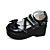  Handmade Black PU Leather 7cm Wedge Classic Lolita Shoes with Bow
