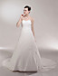  A-line/Princess Side-Draped Cathedral Train Luxury Wedding Dress With Beaded Appliques