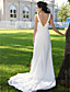  Sheath/ Column Straps Sweep/ Brush Train Chiffon Wedding Dress