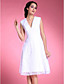  A-line V-neck Knee-length Lace Satin Mother of the Bride Dress