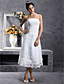  A-line Strapless Tea-length Organza Wedding Dress