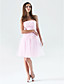  A-line Strapless Knee-length Tulle Over Matte Satin Bridesmaid/Wedding Party Dress