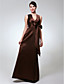  A-line V-neck Floor-length Satin Bridesmaid Dress