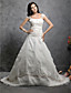  A-line/ Princess Off-the-shoulder Court Train Satin Organza Embroidery Wedding Dress