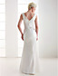 Sheath/Column Deep V-neck Floor-length Elastic Woven Satin Wedding Dress