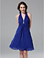  A-line Halter V-neck Knee-length Chiffon Bridesmaid Dress