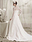 A-line Jewel Court Train Lace Satin Wedding Dress