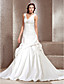  A-line V-neck Chapel Train Satin Wedding Dress