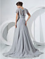  A-line V-neck Sweep/Brush Train Chiffon Evening Dress
