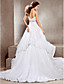  A-line V-neck Cathedral Train Lace Taffeta Wedding Dress