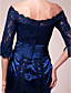  Sheath/Column Off-the-shoulder Knee-length Lace Stretch Satin Mother of the Bride Dress
