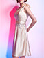  A-line Jewel Neck Knee-length Stretch Satin Cocktail Dress