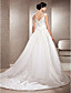  A-line V-neck Chapel Train Satin Wedding Gown