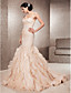  Trumpet/Mermaid Strapless Court Train Lace And Organza Wedding Dress