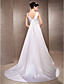  A-line V-neck Sweep/Brush Train Satin Wedding Dress