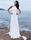  Sheath/Column Halter Watteau Train Chiffon Satin Wedding Dress