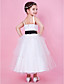  A-line Spaghetti Strap Tea-length Tulle And Satin Flower Girl Dress With Sash/Ribbon