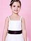  A-line Spaghetti Strap Tea-length Tulle And Satin Flower Girl Dress With Sash/Ribbon