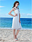  vaina / columna joya cuello hasta la rodilla gasa vestido de novia