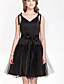 V-neck A-line Satin And Tulle Bridesmaid Dress