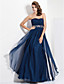  uma linha strapless do assoalho-comprimento chiffon vestido de noite