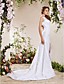  Charming A-line V-neck Chapel Train Lace Weeding Dress