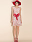 TS Ruched V-neck Cherry Printed Dress with Waist Belt