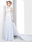 Sheath/ Column V-neck Watteau Train Chiffon Lace Evening Dress