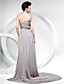  A-line One Shoulder Court Train Chiffon Evening Dress