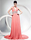  Sheath/Column Halter Court Train Chiffon Evening Dress