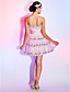  a-line überbacken kurz / Mini Tüll Pailletten Cocktailkleid mit Schleife