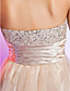  a-line Liebsten trägerlosen kurz / Mini Organza Pailletten Cocktailkleid mit Rüschenband