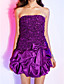  A-line Strapless Short/Mini Satin Cocktail Dress With Pick-up Skirt And Bow