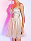  a-line Liebsten trägerlosen kurz / Mini Organza Pailletten Cocktailkleid mit Rüschenband