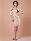  Sheath/Column Strapless 3/4 Length Sleeve Knee-length Satin Mother of the Bride Dress With A Wrap