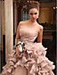  Ball Gown Strapless Chapel Train Tulle Satin Wedding Dress