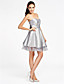  A-line Sweetheart Strapless Knee-length Organza Over Taffeta Organza Bridesmaid Dress